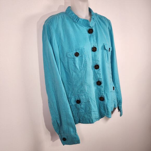 Relativity Women 100% Linen Jacket Teal Blue Size XL Lightweight Utility Pockets - Picture 4 of 10